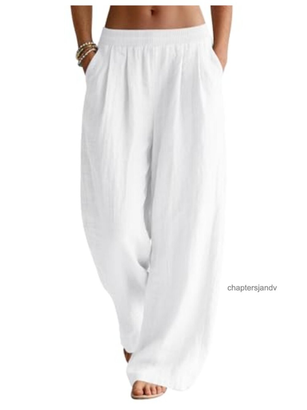 Linen Cotton Wide Leg Palazzo Pants Elastic Waist Beach Vacation